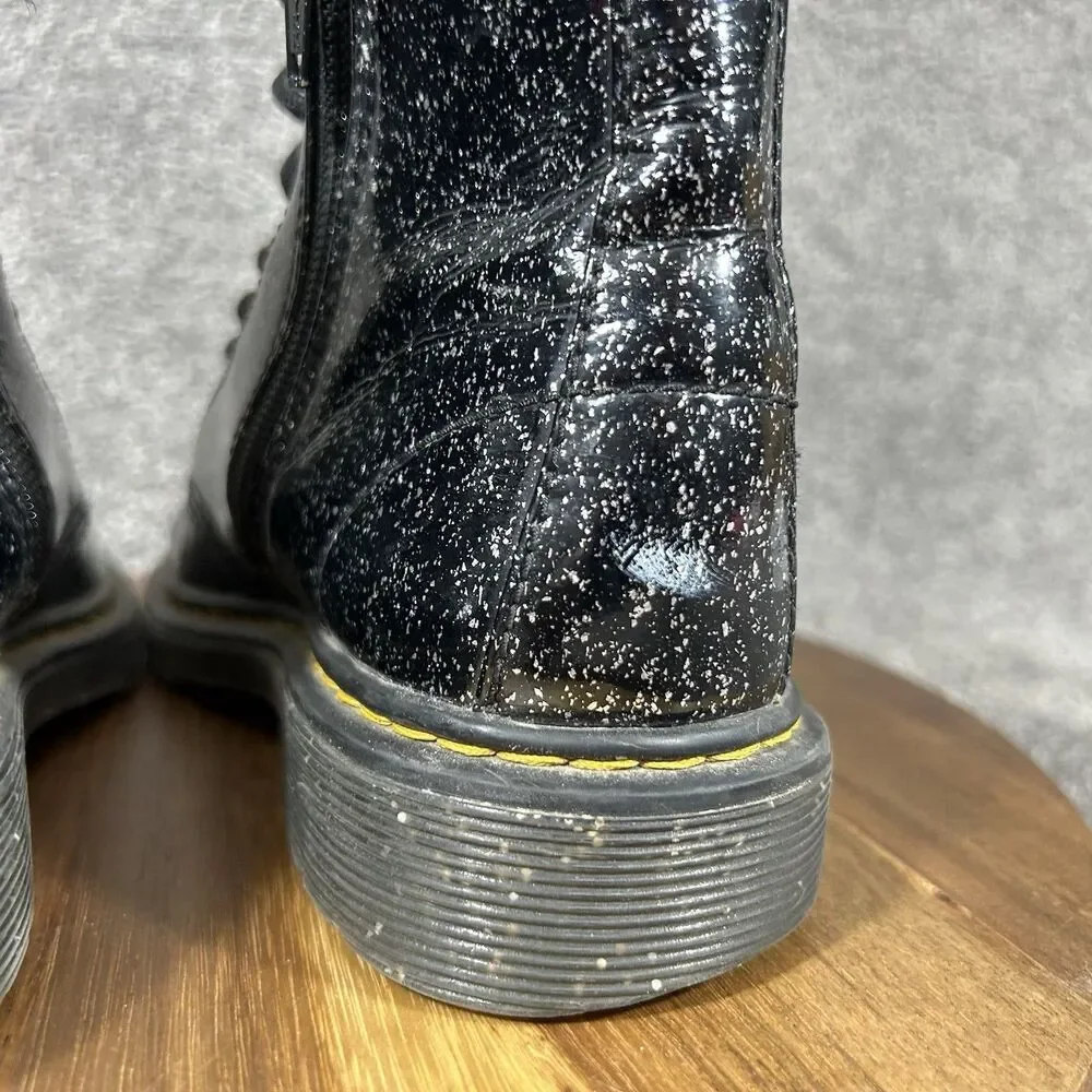 Dr Martens 1460 J Youth Sz 5 Cosmic Glitter Black Leather Zip Lace Up Boots Used